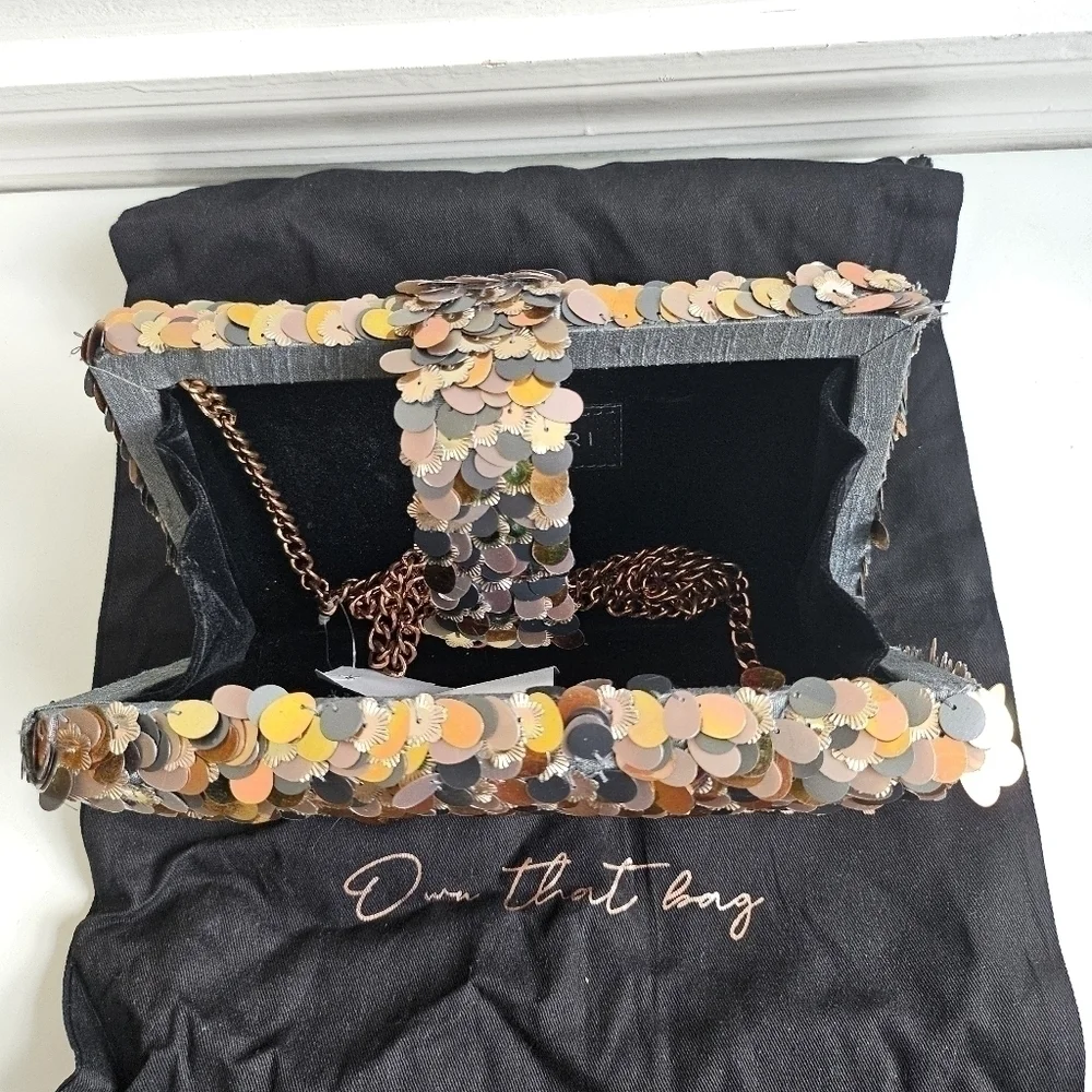 New Simitri Sequin Embellished Metallic Disco Convertible Clutch/Handbag NWT